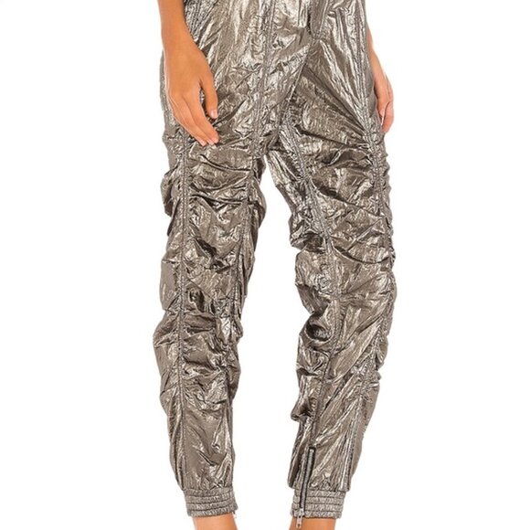 H:OURS at Revolve Brie Silver Metallic Ruched High Waist Pants - Picture 14 of 15